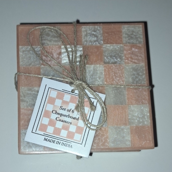 Chequerboard Coasters Set - Orange and Tan Set Of 6 - Picture 5 of 5